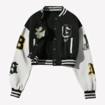 Women’s Black & White Letter Print Bomber Jacket (1)