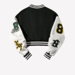 Women’s Black & White Letter Print Bomber Jacket (1)