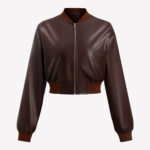 Women’s Coffee Brown PU Leather Bomber Jacket (1)