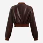 Women’s Coffee Brown PU Leather Bomber Jacket (1)